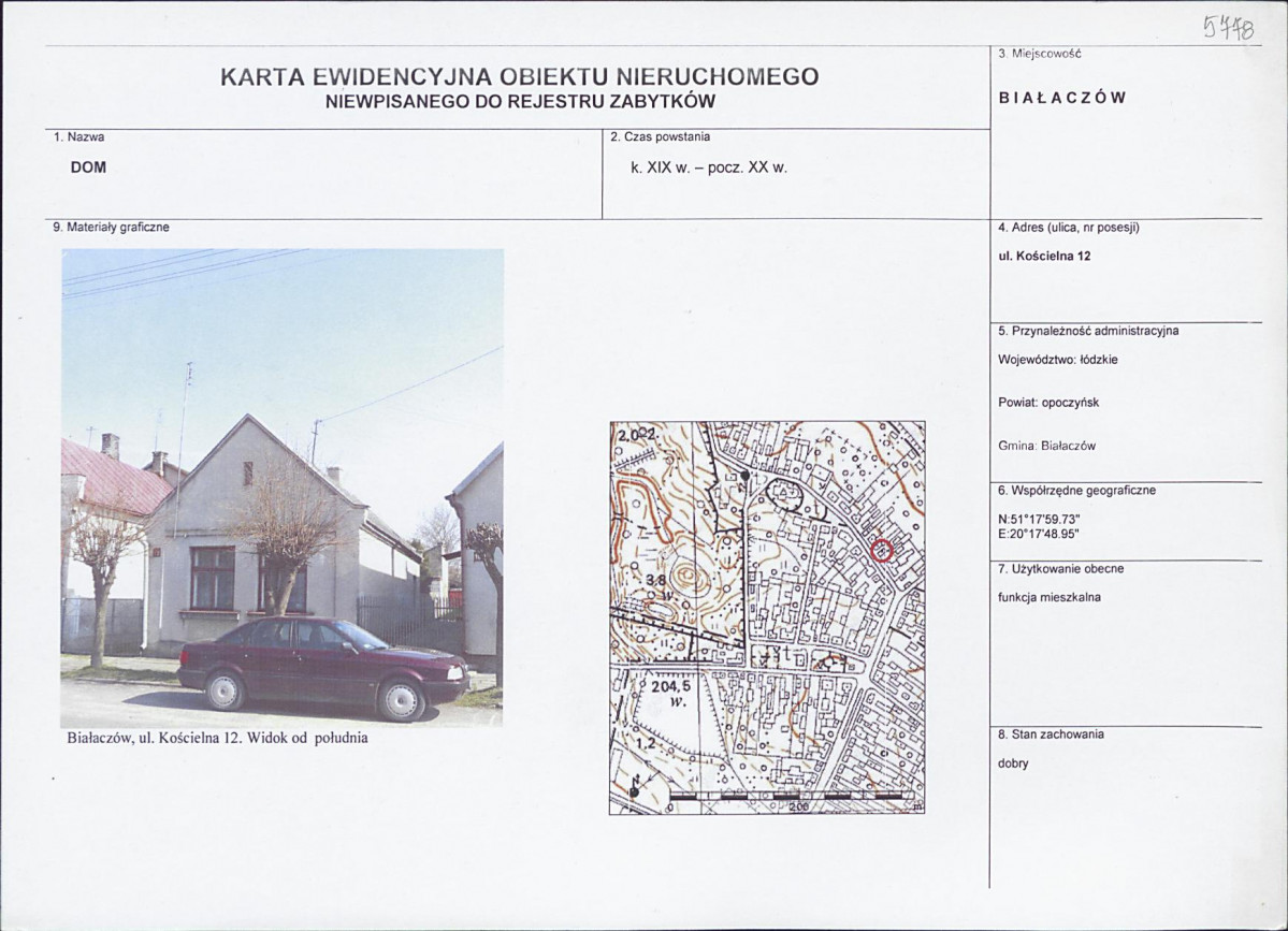 Karta obiektu niewpisanego do rejestru, skan nr 1