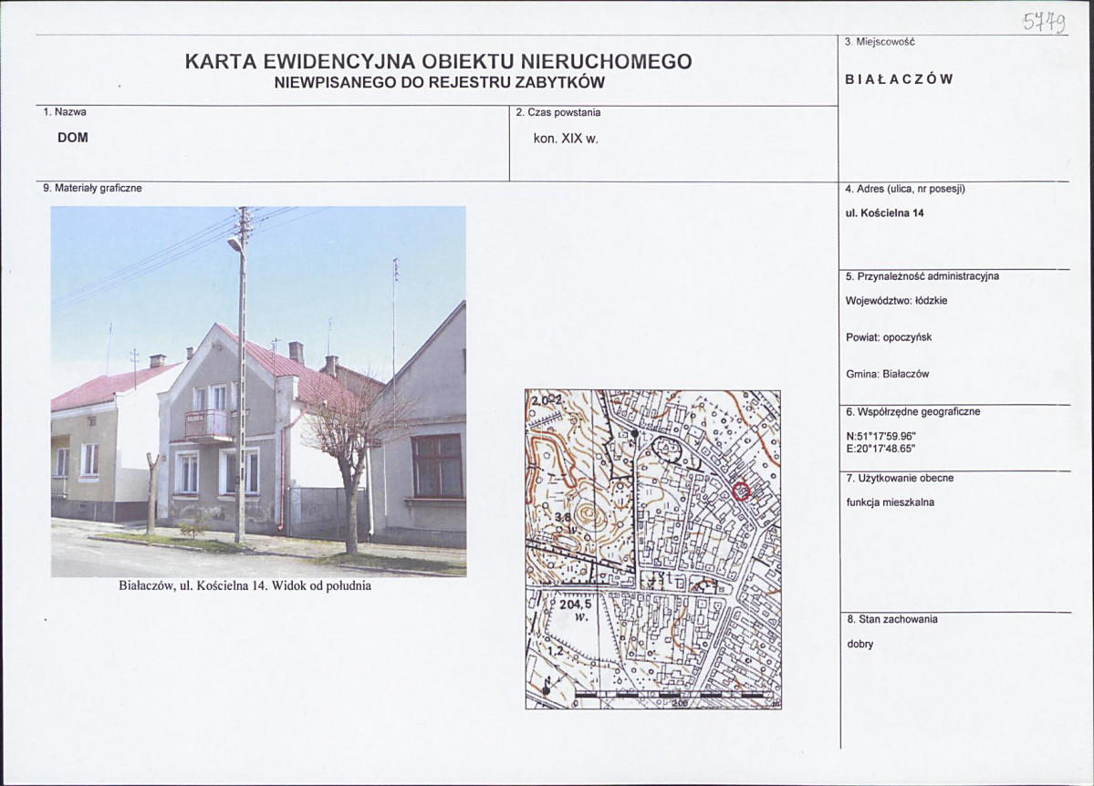Karta obiektu niewpisanego do rejestru, skan nr 1