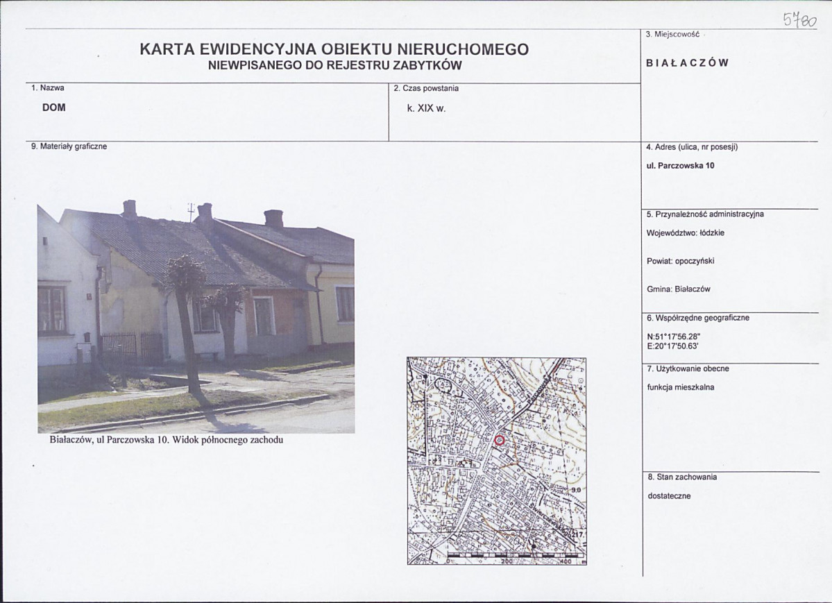 Karta obiektu niewpisanego do rejestru, skan nr 1