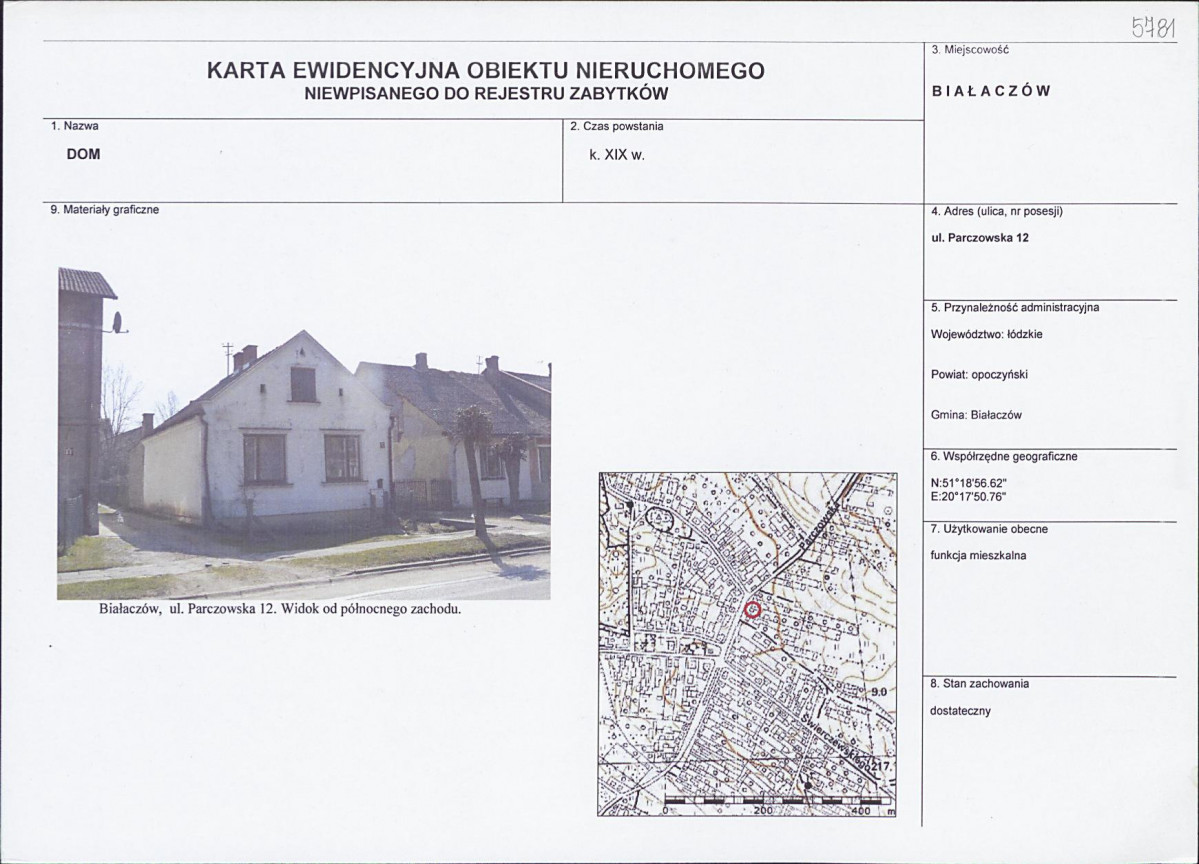 Karta obiektu niewpisanego do rejestru, skan nr 1