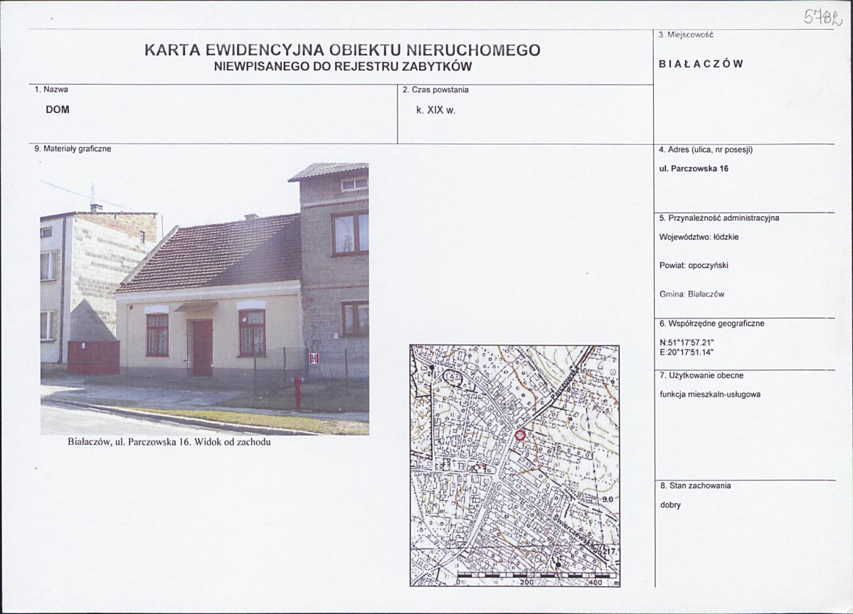 Karta obiektu niewpisanego do rejestru, skan nr 1