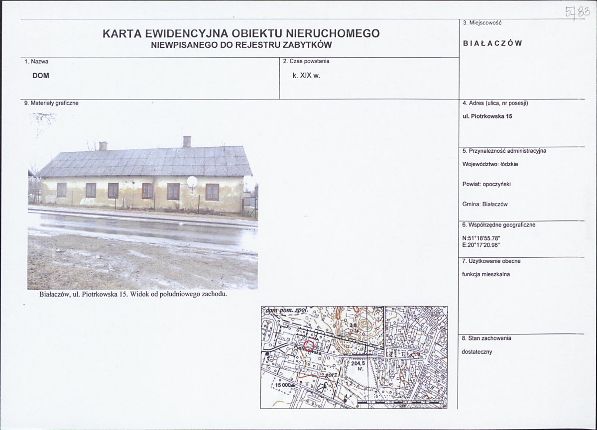 Karta obiektu niewpisanego do rejestru, skan nr 1