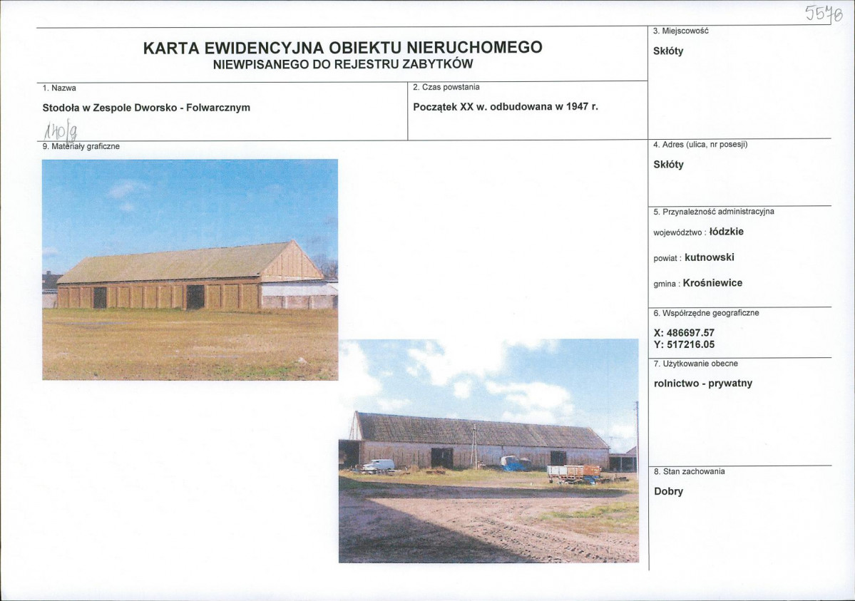 Karta obiektu niewpisanego do rejestru, skan nr 1