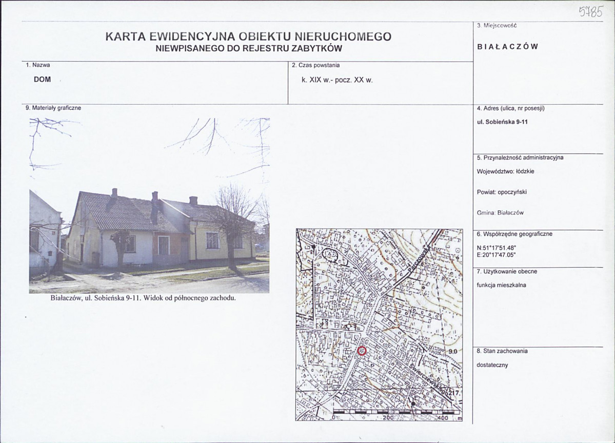 Karta obiektu niewpisanego do rejestru, skan nr 1