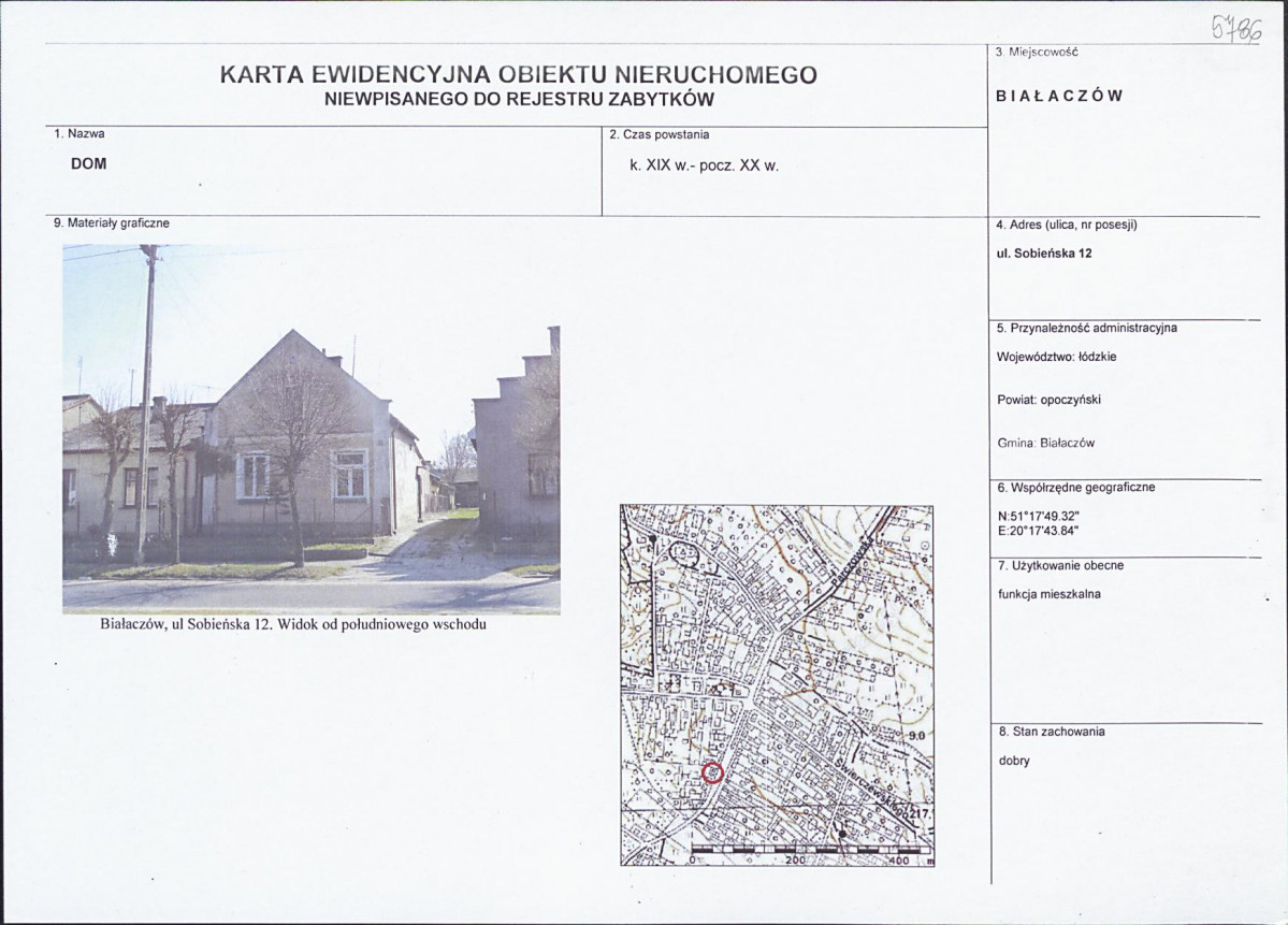 Karta obiektu niewpisanego do rejestru, skan nr 1