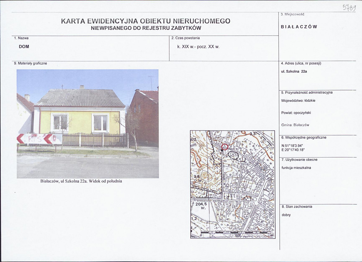Karta obiektu niewpisanego do rejestru, skan nr 1