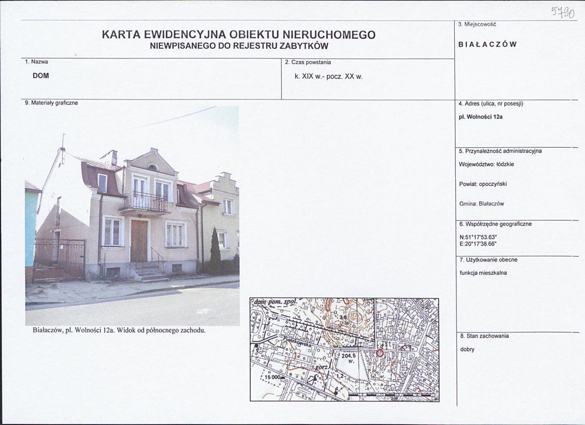 Karta obiektu niewpisanego do rejestru, skan nr 1