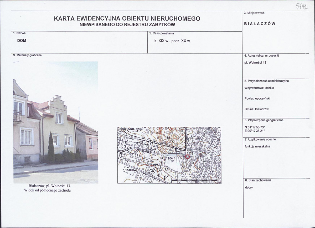 Karta obiektu niewpisanego do rejestru, skan nr 1
