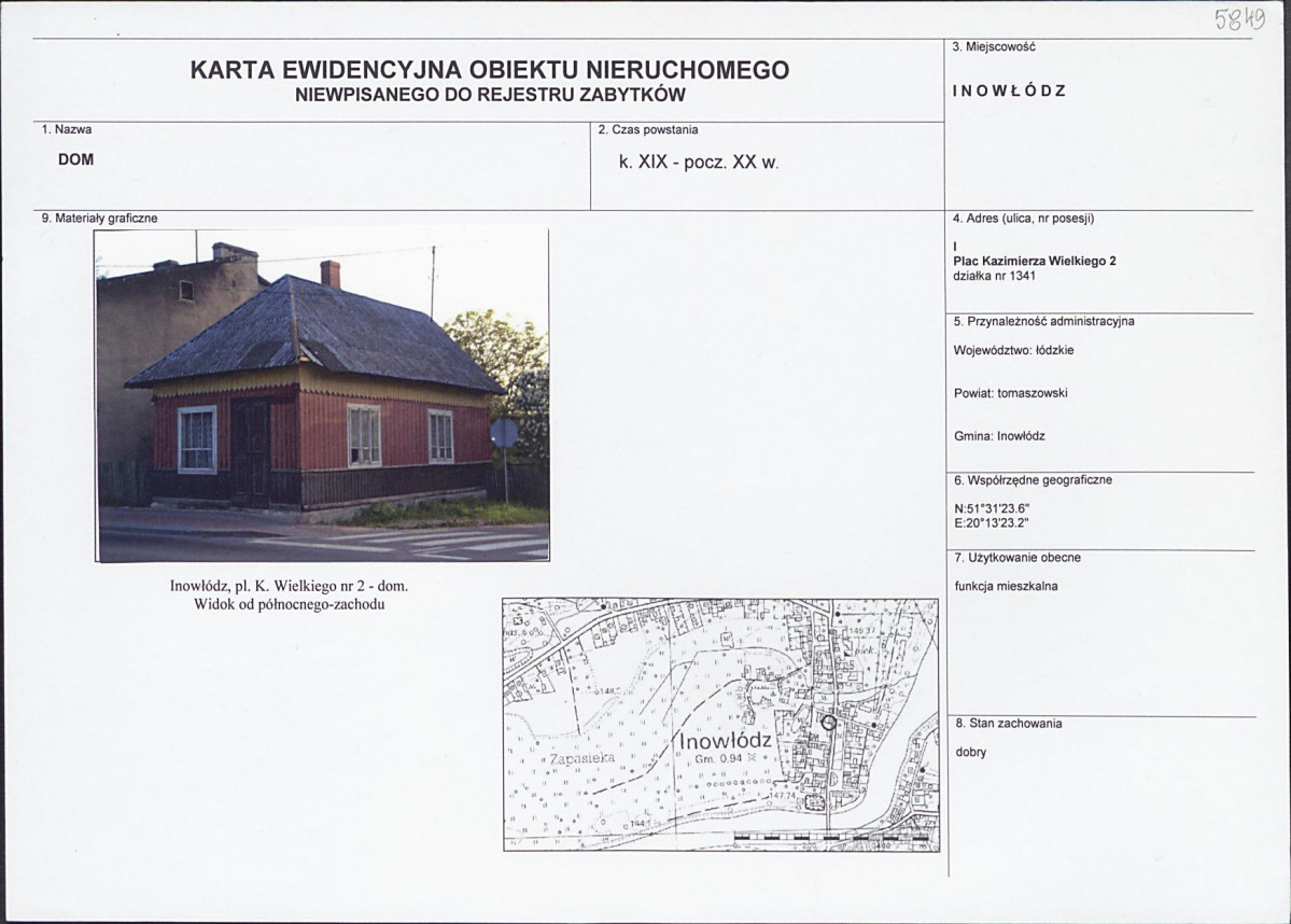 Karta obiektu niewpisanego do rejestru, skan nr 1