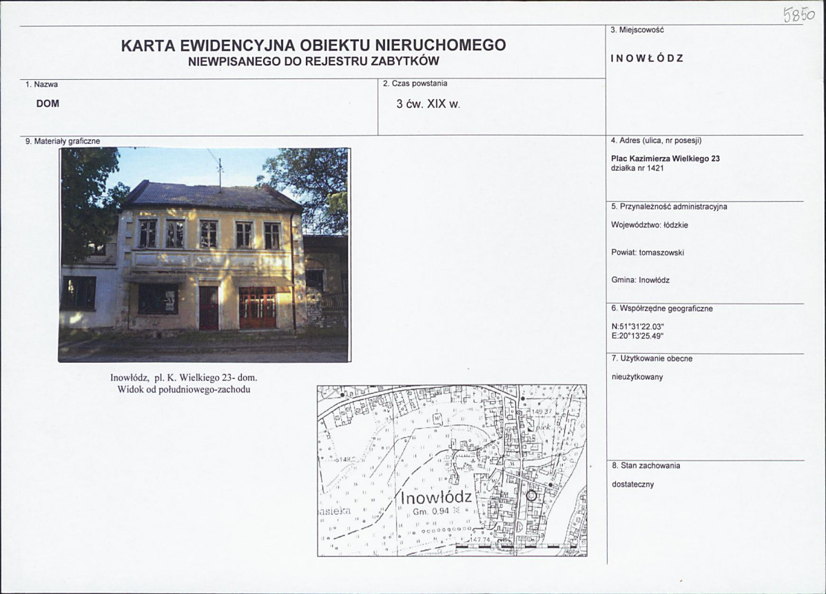 Karta obiektu niewpisanego do rejestru, skan nr 1