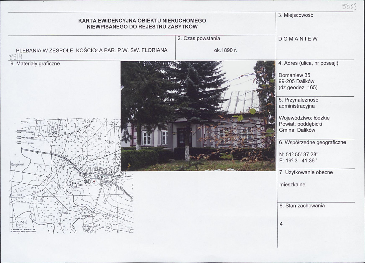 Karta obiektu niewpisanego do rejestru, skan nr 1