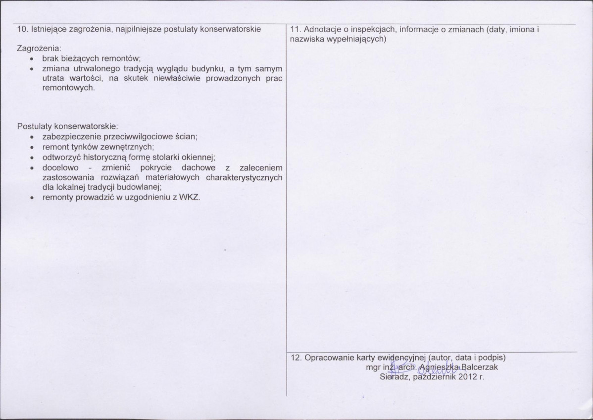 Karta obiektu niewpisanego do rejestru, skan nr 2