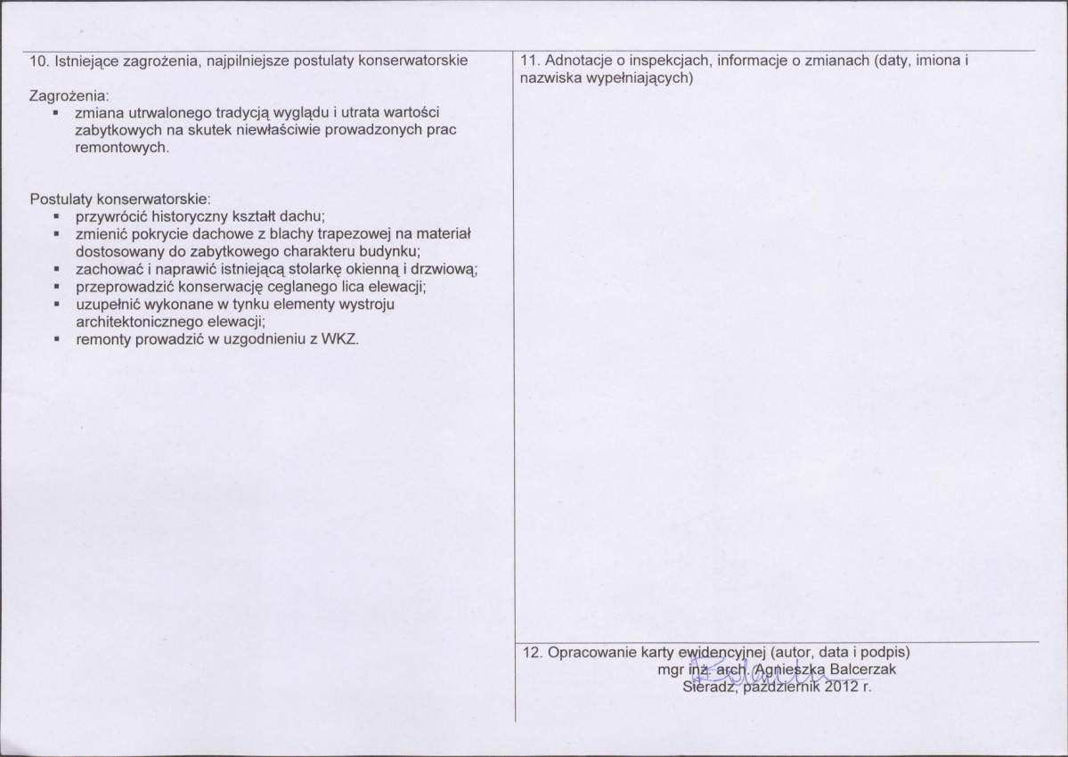 Karta obiektu niewpisanego do rejestru, skan nr 2