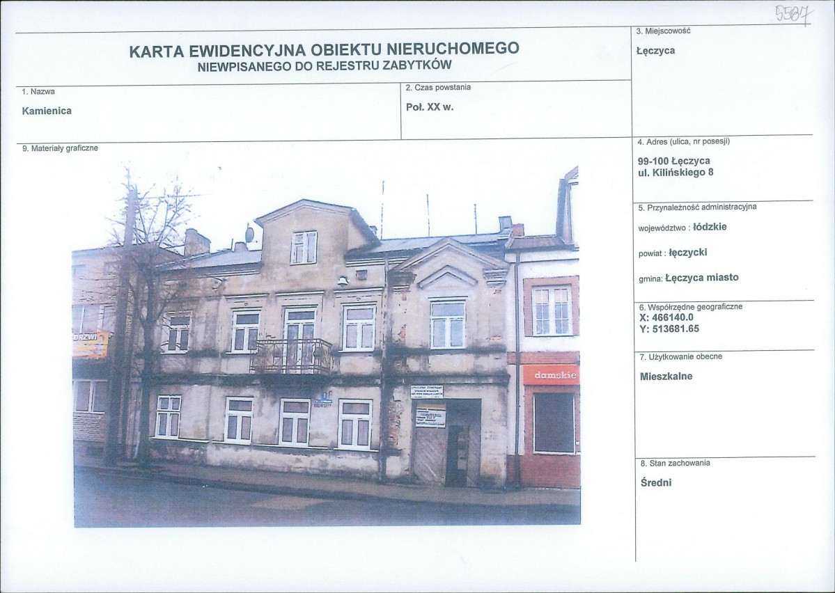 Karta obiektu niewpisanego do rejestru, skan nr 1