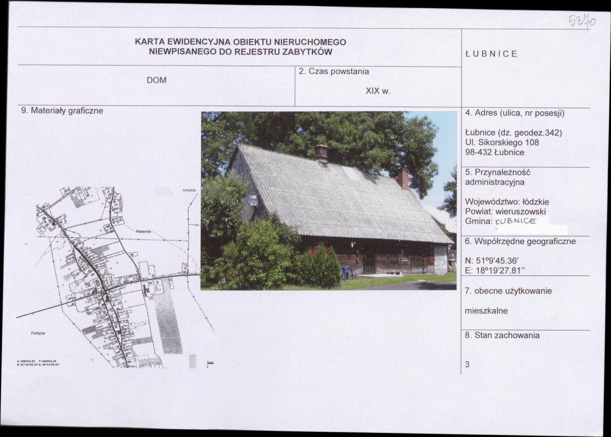 Karta obiektu niewpisanego do rejestru, skan nr 1