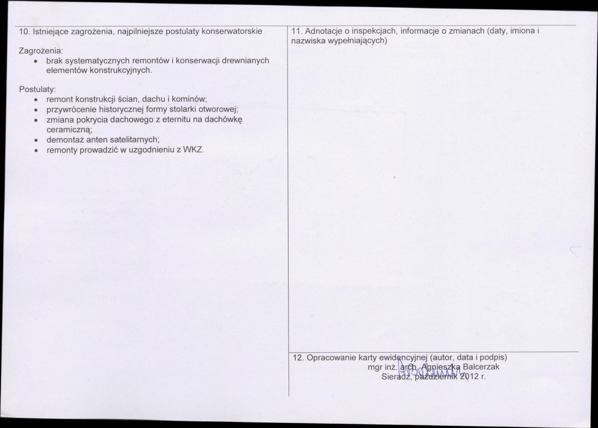 Karta obiektu niewpisanego do rejestru, skan nr 2
