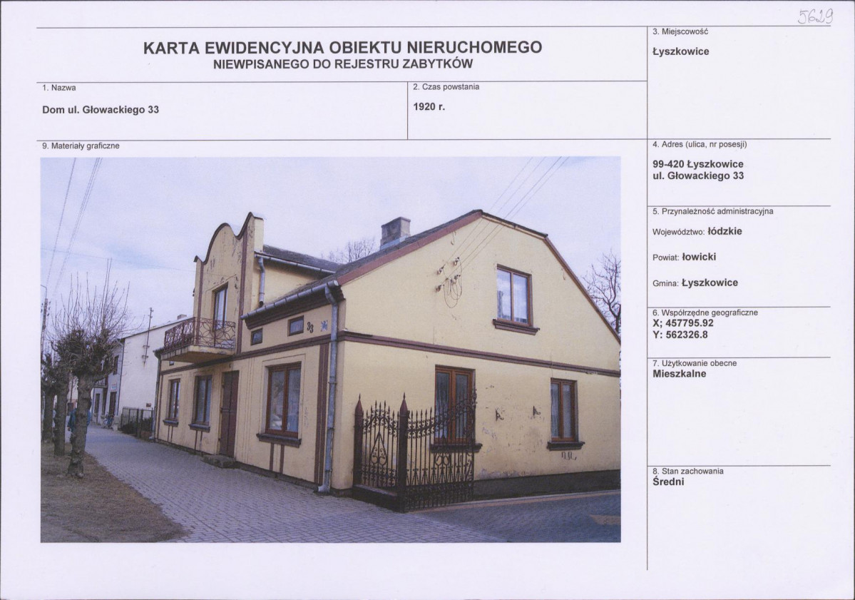 Karta obiektu niewpisanego do rejestru, skan nr 1