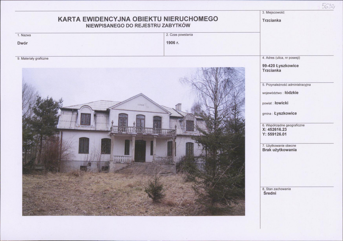 Karta obiektu niewpisanego do rejestru, skan nr 1