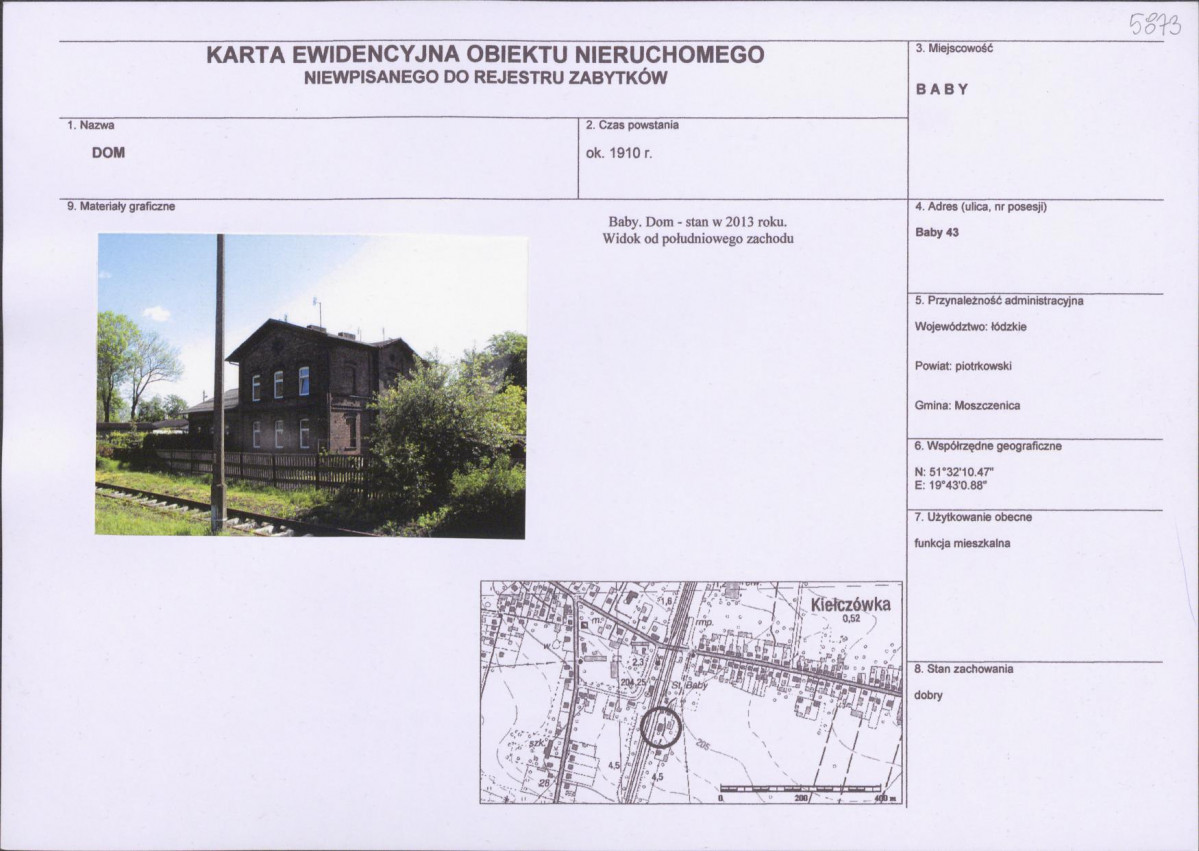 Karta obiektu niewpisanego do rejestru, skan nr 1