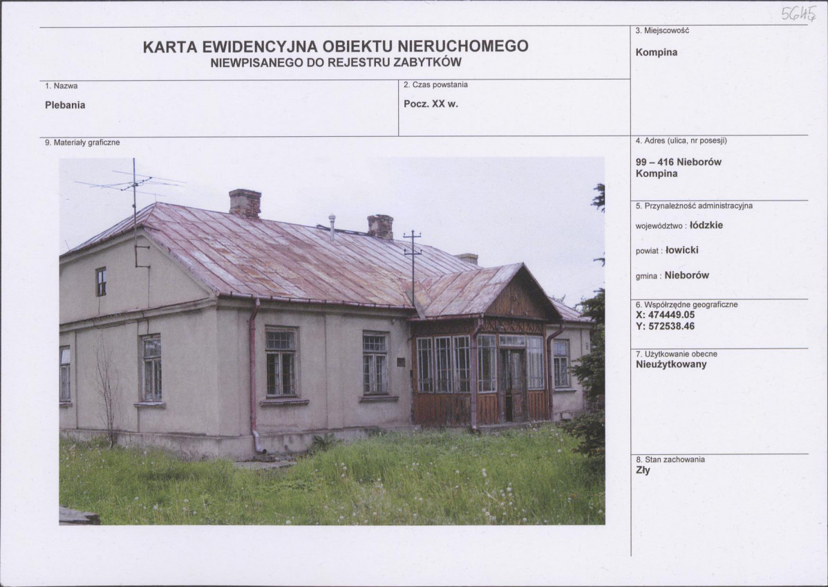 Karta obiektu niewpisanego do rejestru, skan nr 1