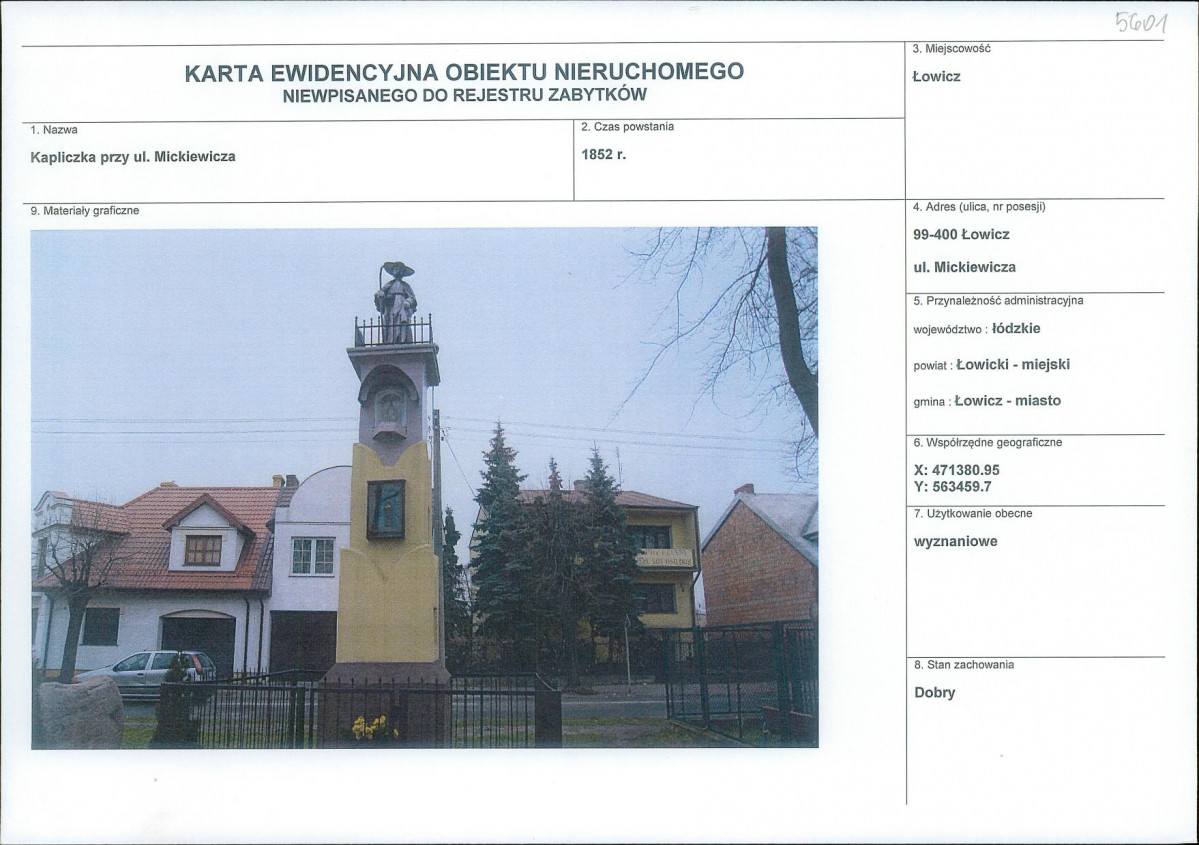 Karta obiektu niewpisanego do rejestru, skan nr 1