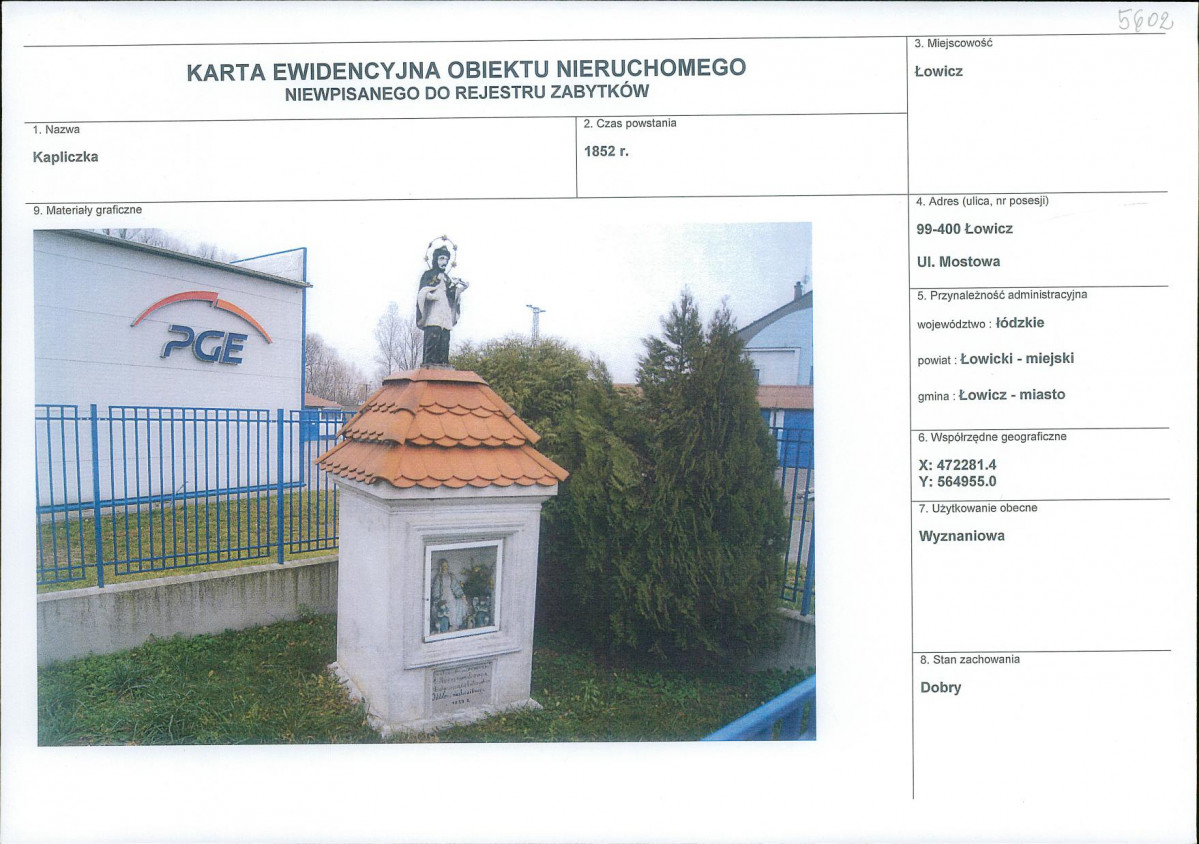 Karta obiektu niewpisanego do rejestru, skan nr 1