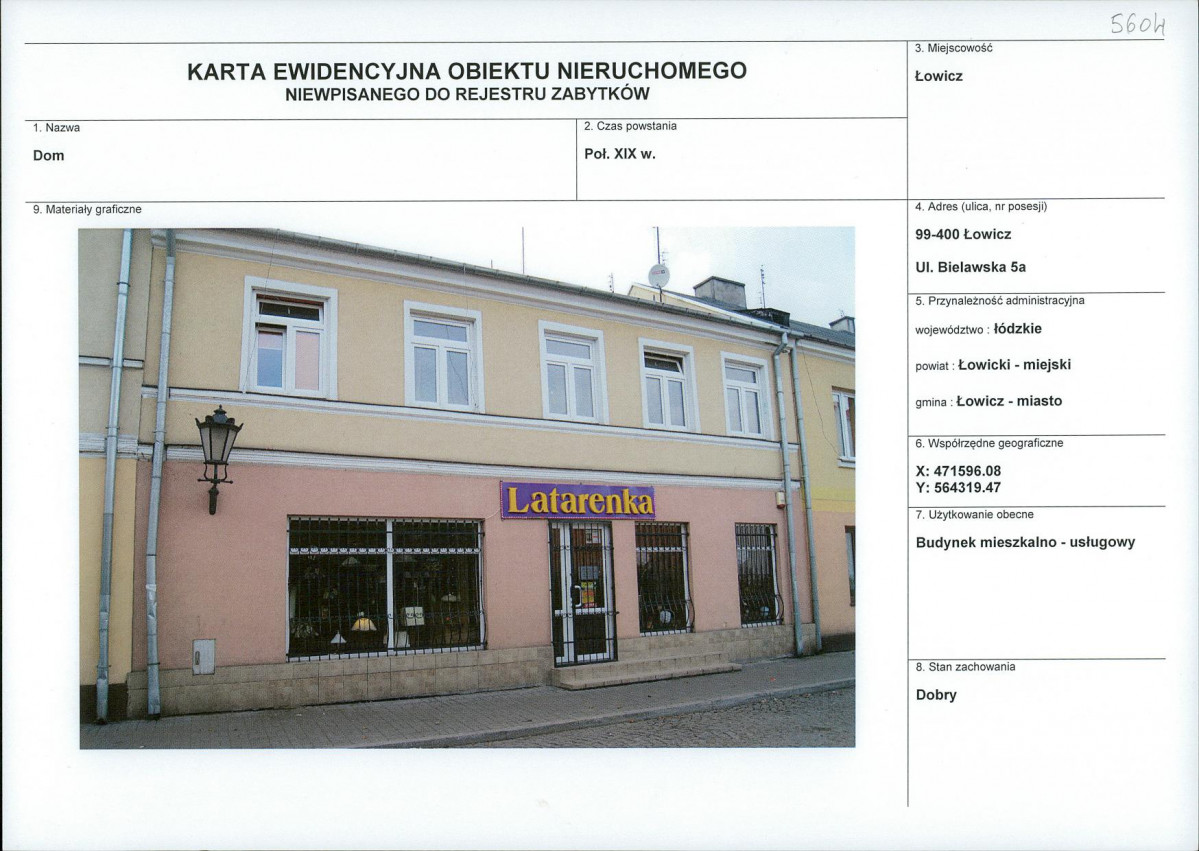 Karta obiektu niewpisanego do rejestru, skan nr 1