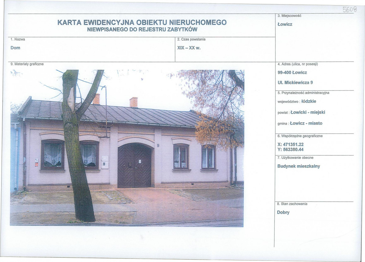 Karta obiektu niewpisanego do rejestru, skan nr 1