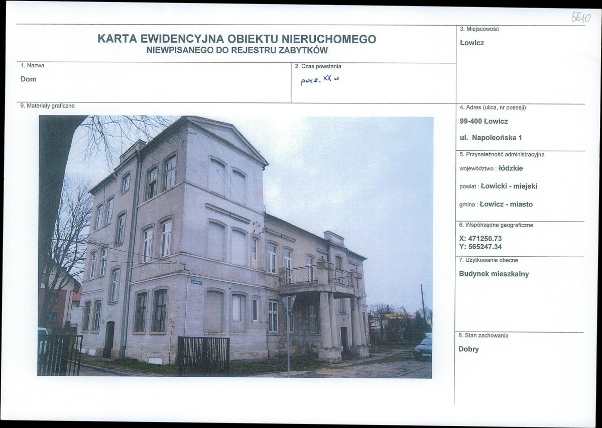 Karta obiektu niewpisanego do rejestru, skan nr 1