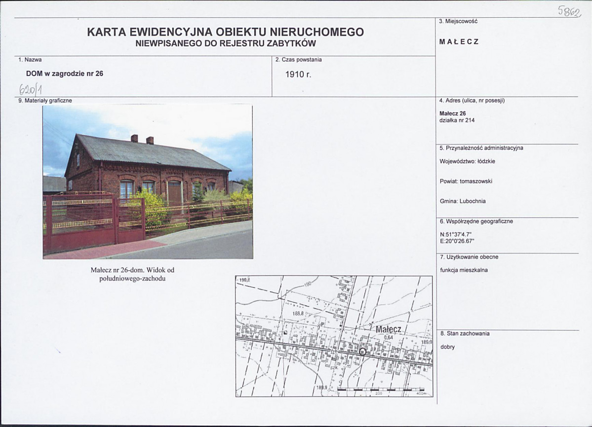 Karta obiektu niewpisanego do rejestru, skan nr 1