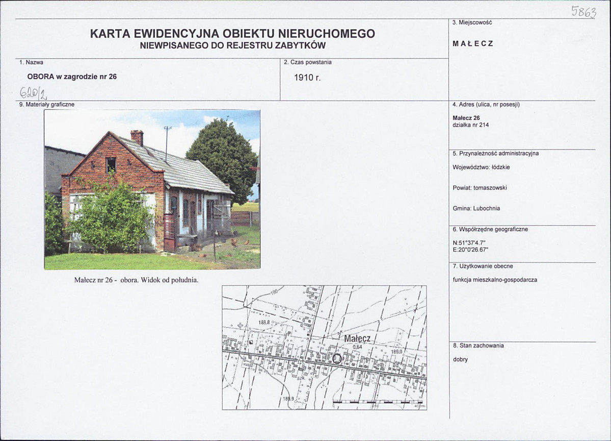 Karta obiektu niewpisanego do rejestru, skan nr 1