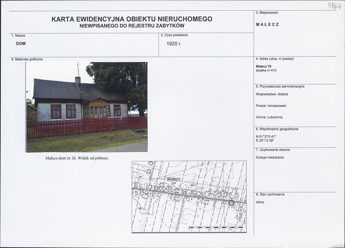 Karta obiektu niewpisanego do rejestru, skan nr 1