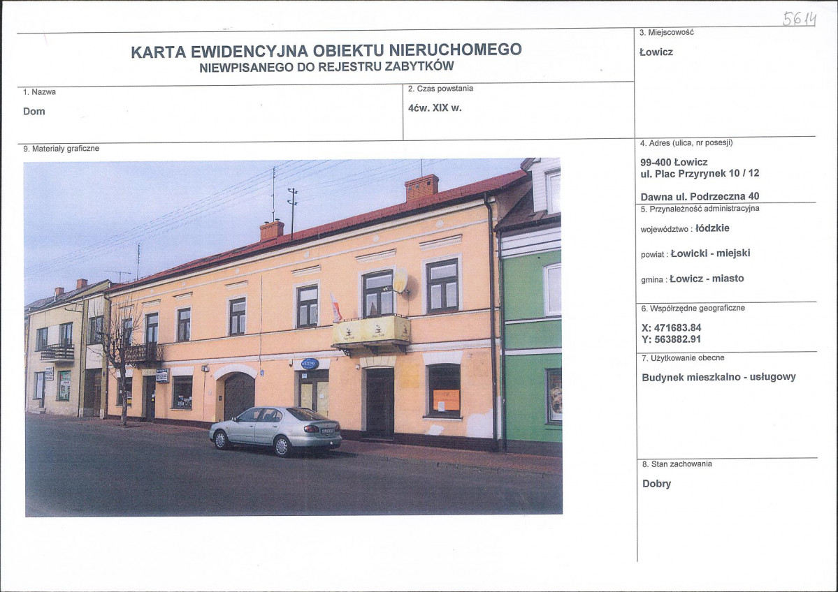 Karta obiektu niewpisanego do rejestru, skan nr 1