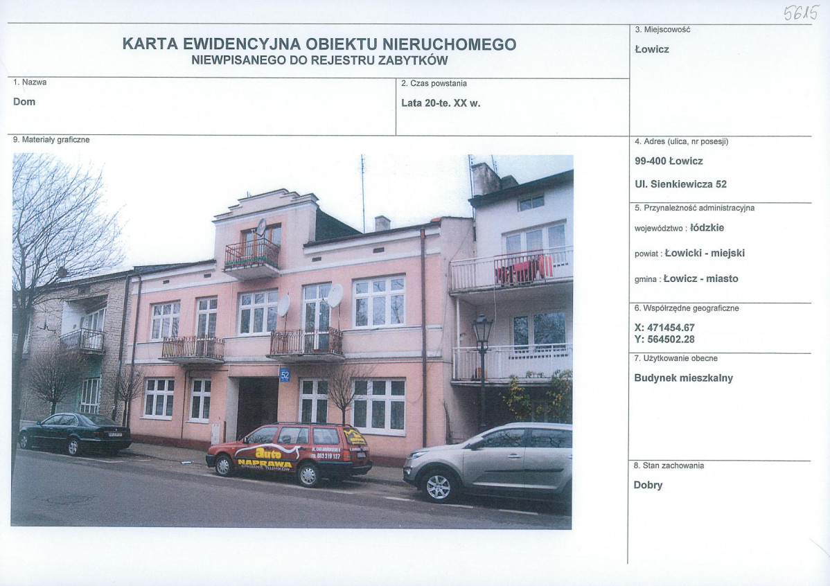 Karta obiektu niewpisanego do rejestru, skan nr 1