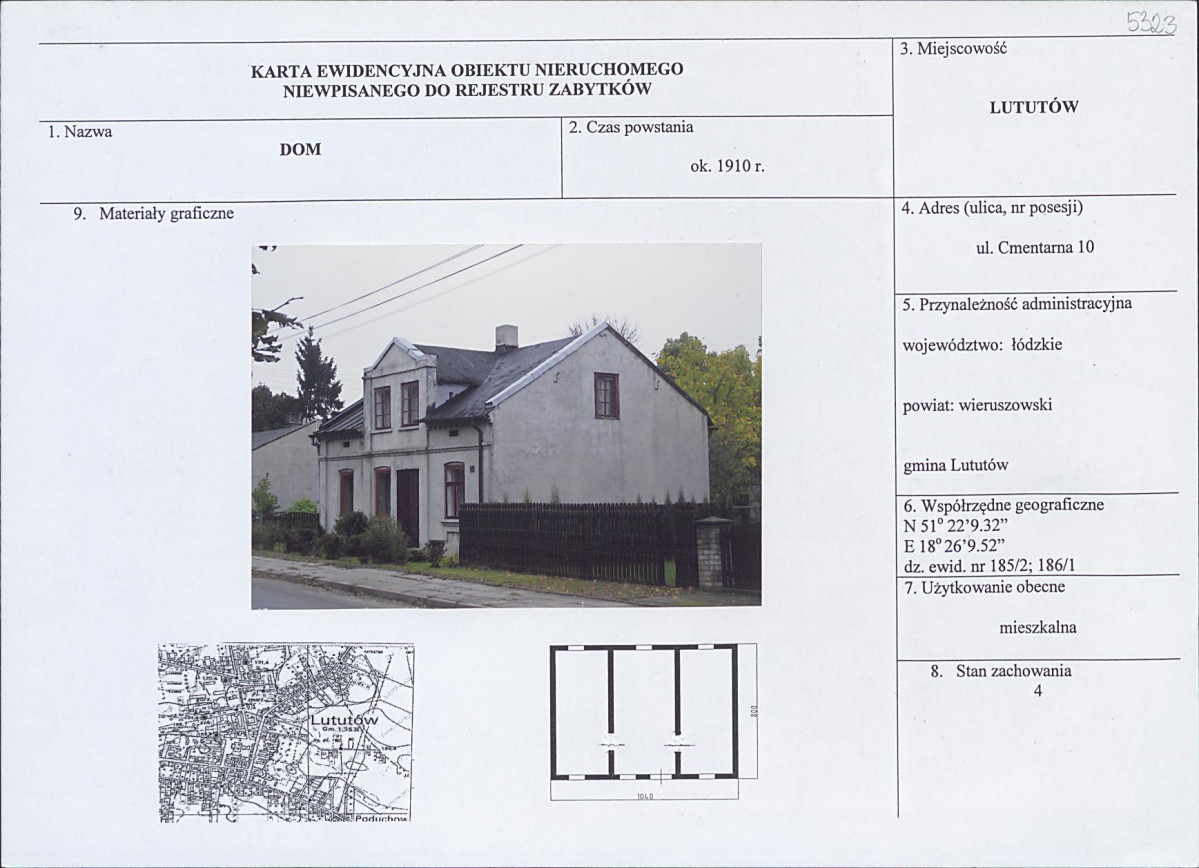 Karta obiektu niewpisanego do rejestru, skan nr 1