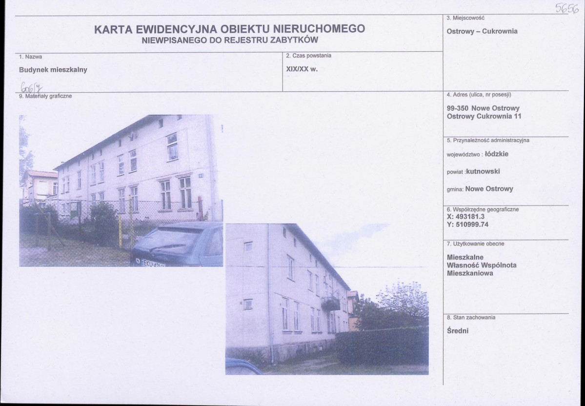 Karta obiektu niewpisanego do rejestru, skan nr 1