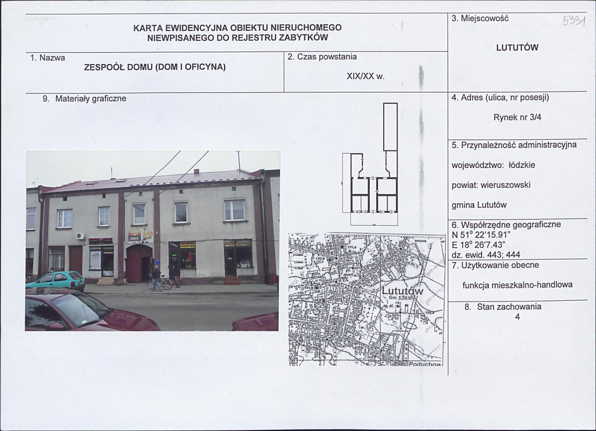 Karta obiektu niewpisanego do rejestru, skan nr 1