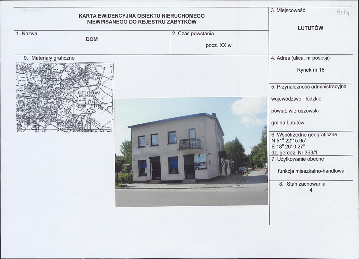 Karta obiektu niewpisanego do rejestru, skan nr 1