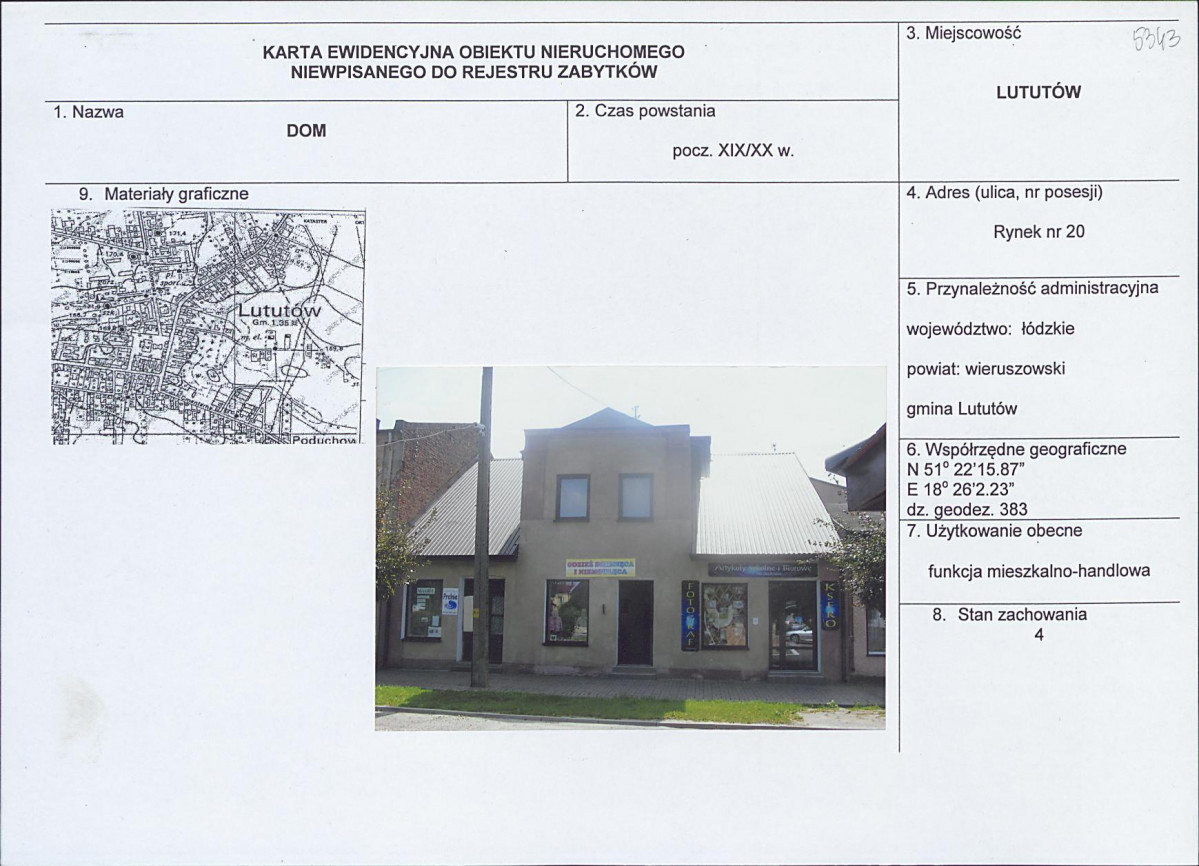 Karta obiektu niewpisanego do rejestru, skan nr 1
