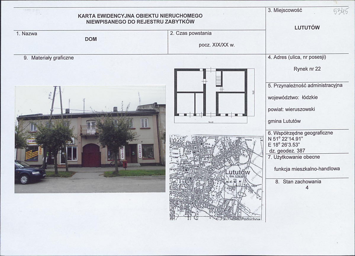 Karta obiektu niewpisanego do rejestru, skan nr 1