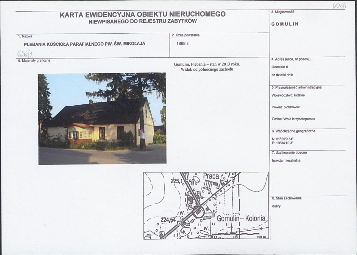 Karta obiektu niewpisanego do rejestru, skan nr 1