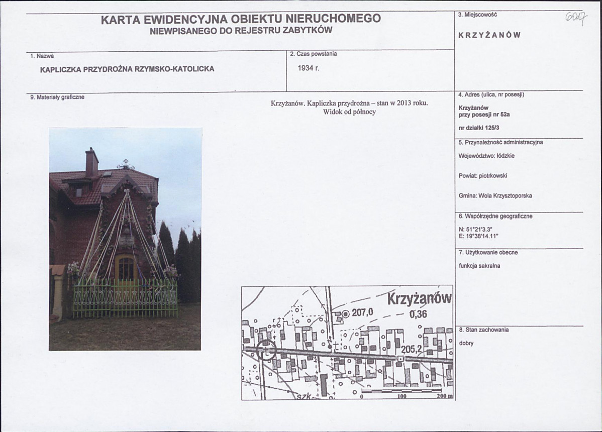 Karta obiektu niewpisanego do rejestru, skan nr 1