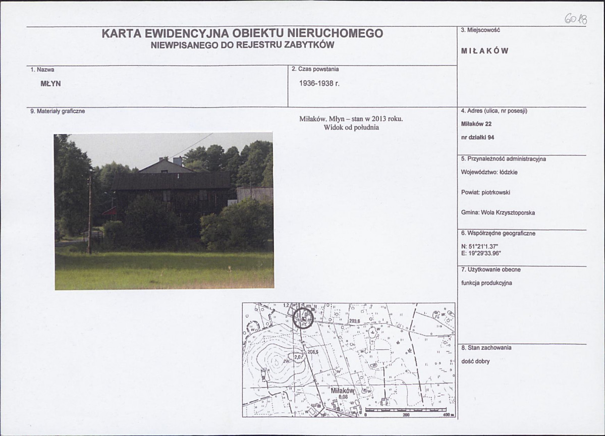 Karta obiektu niewpisanego do rejestru, skan nr 1