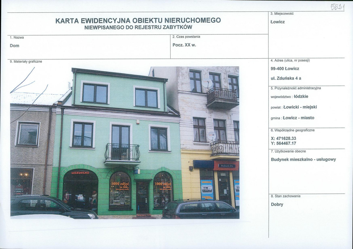 Karta obiektu niewpisanego do rejestru, skan nr 1