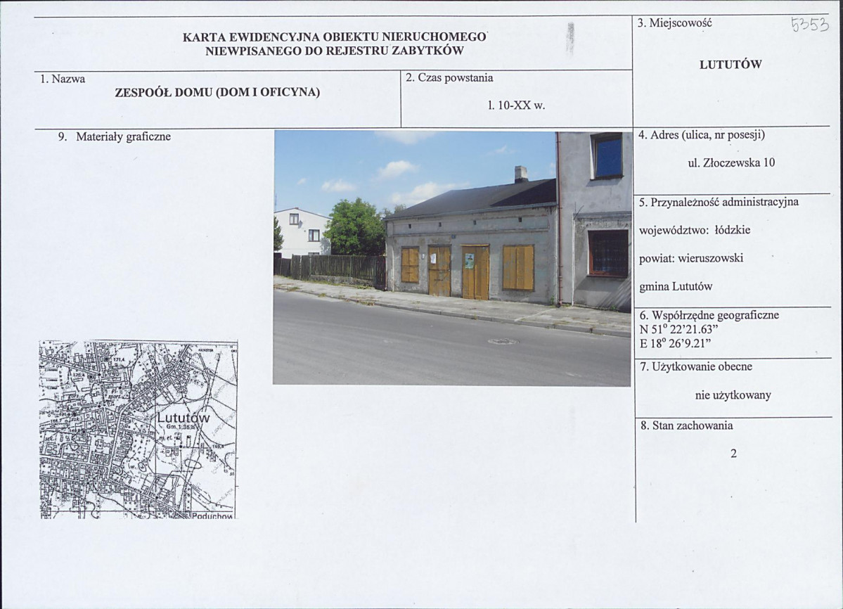 KEZN - Karta obiektu niewpisanego do rejestru, skan nr 1