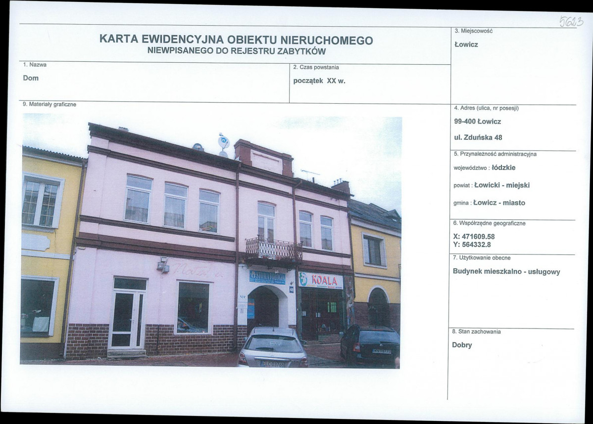 Karta obiektu niewpisanego do rejestru, skan nr 1