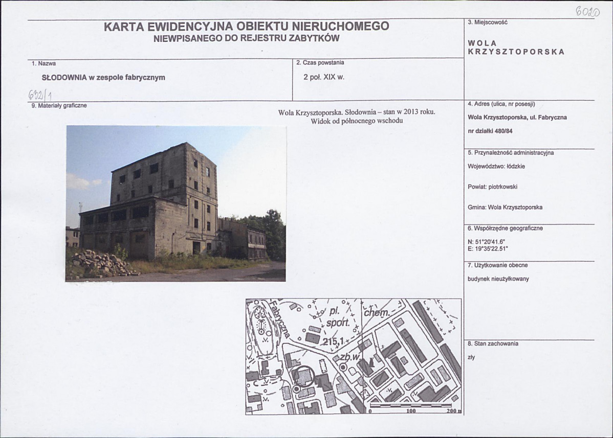 Karta obiektu niewpisanego do rejestru, skan nr 1