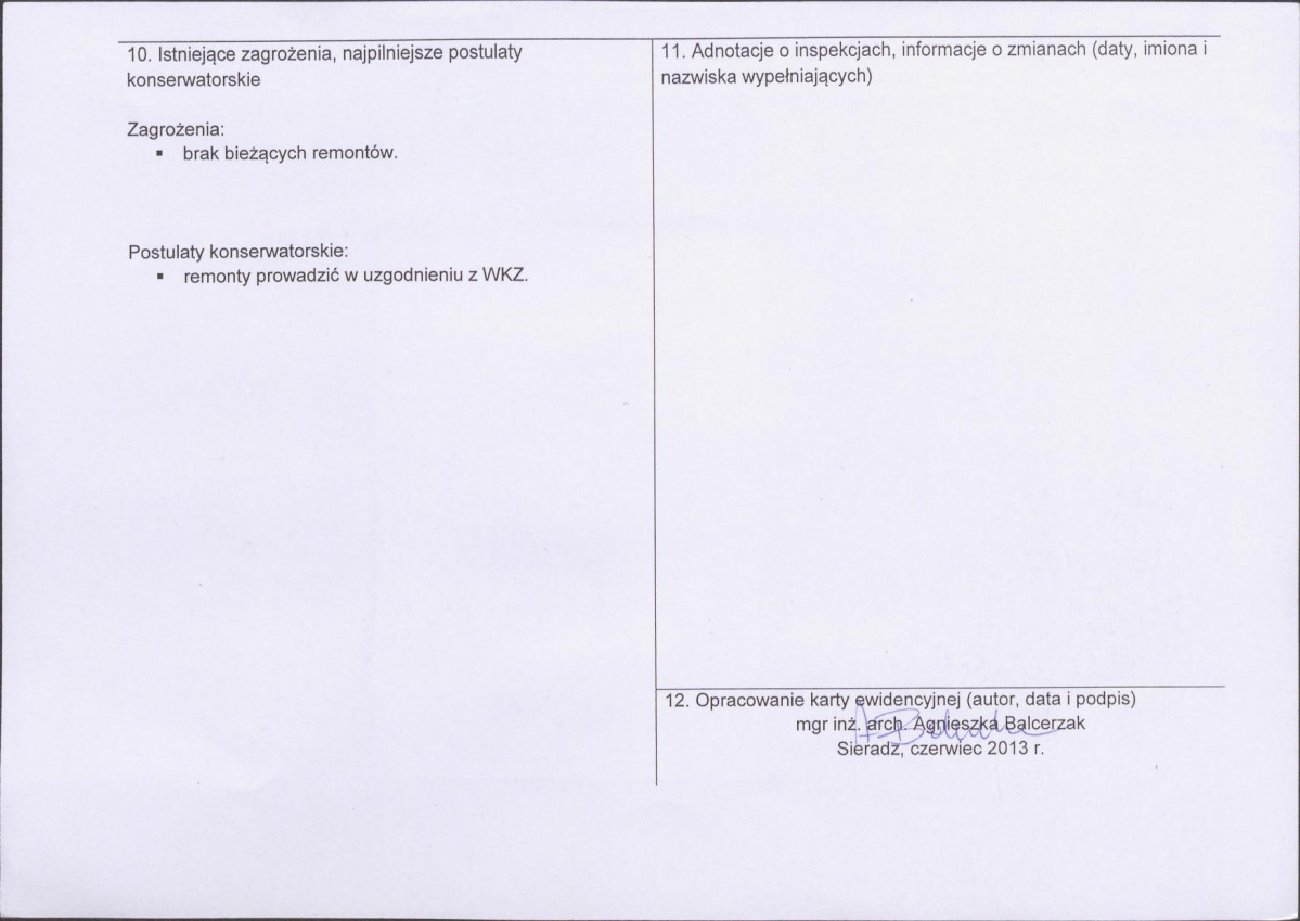 Karta obiektu niewpisanego do rejestru, skan nr 2