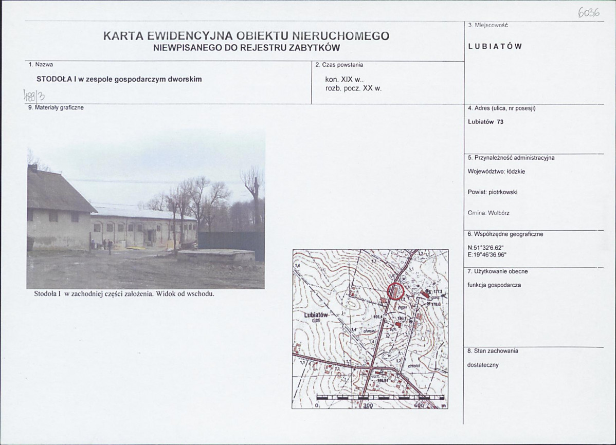 Karta obiektu niewpisanego do rejestru, skan nr 1