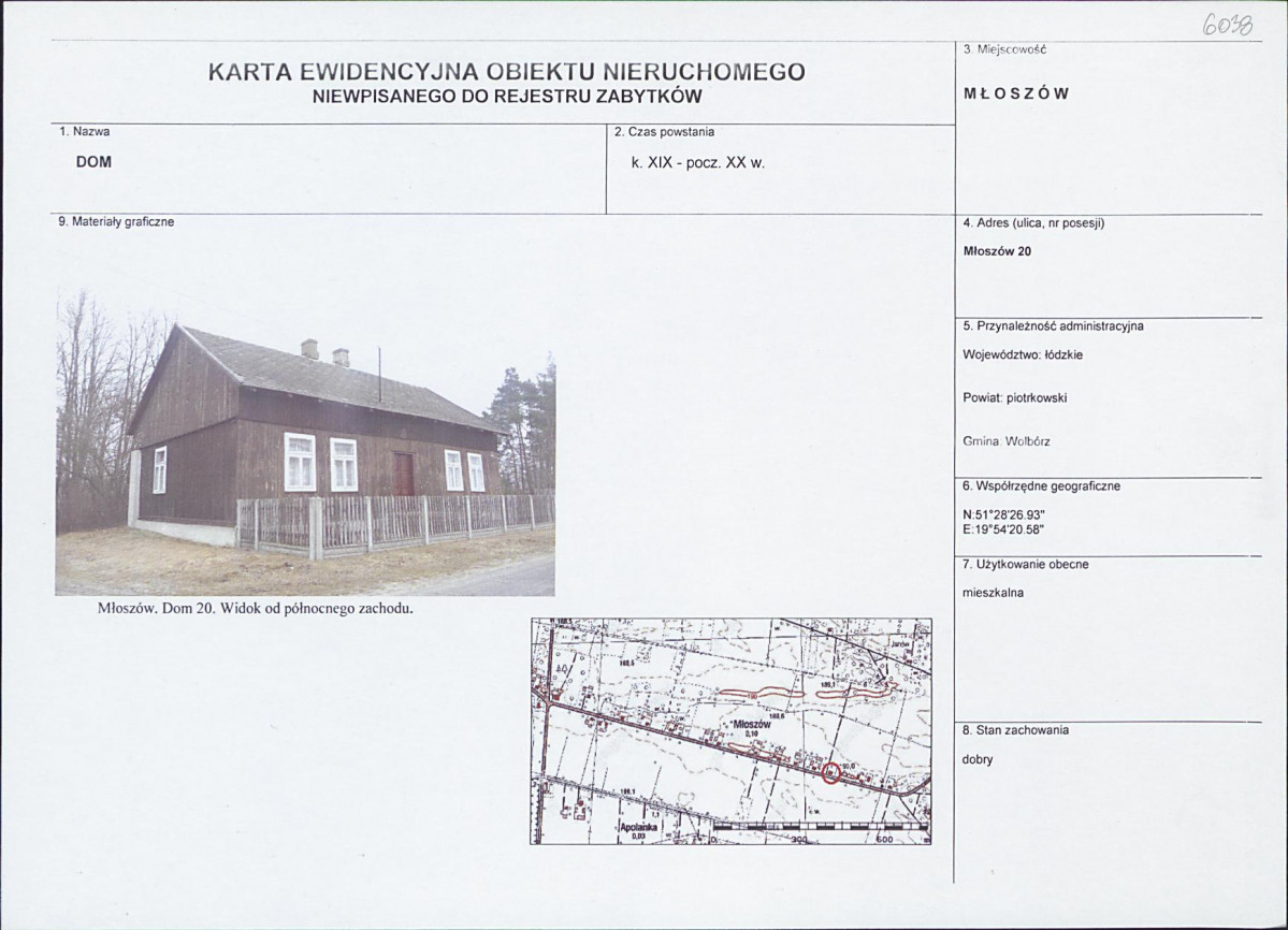 Karta obiektu niewpisanego do rejestru, skan nr 1